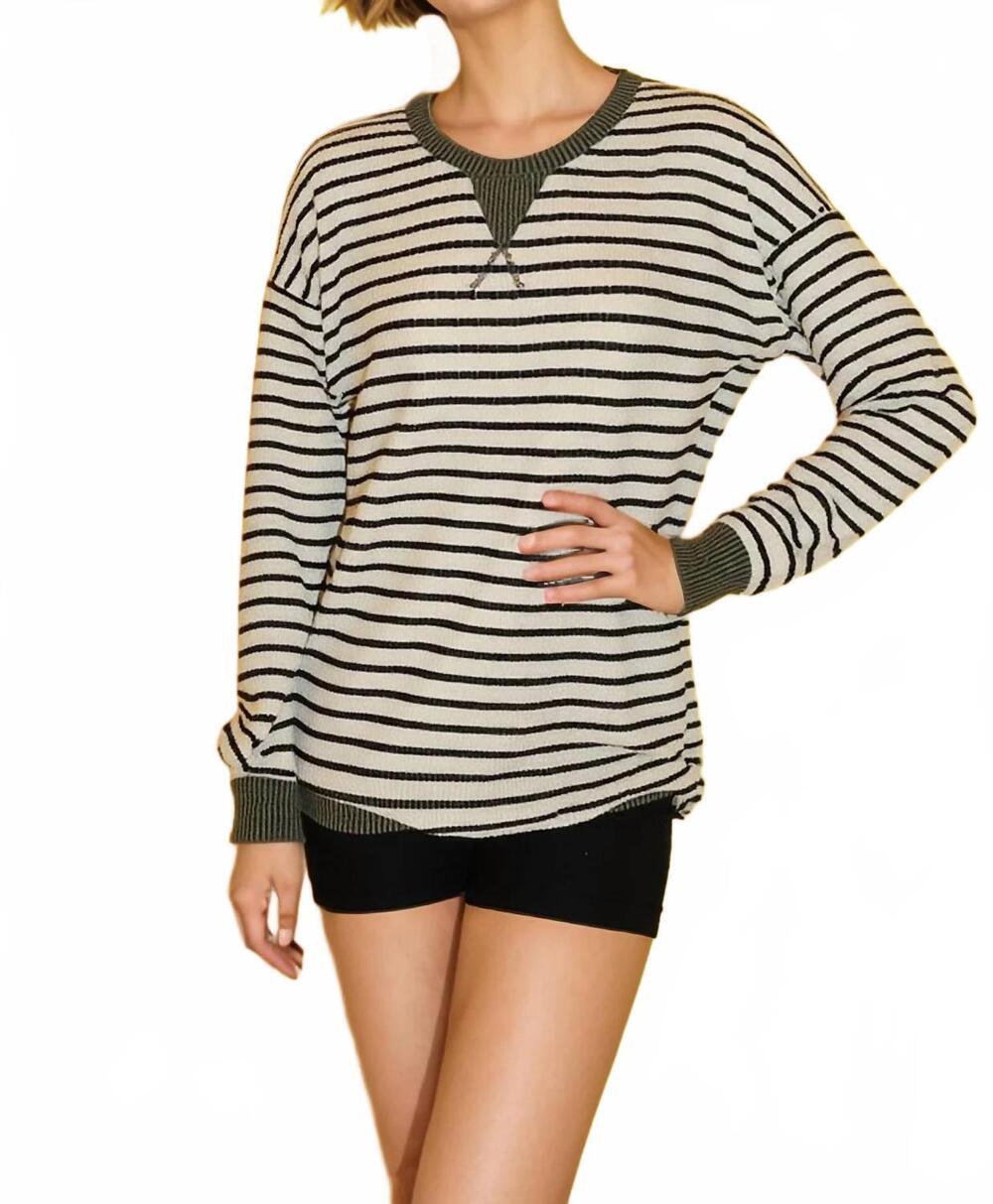 NEW HEIMISH USA striped cozy pullover top in black/cream